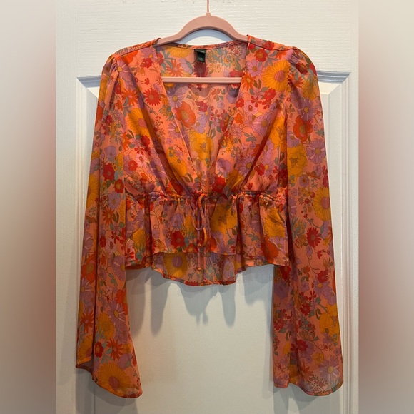 wild fable Tops - Wild Fable Floral Sheer Blouse - Orange and Pink XS